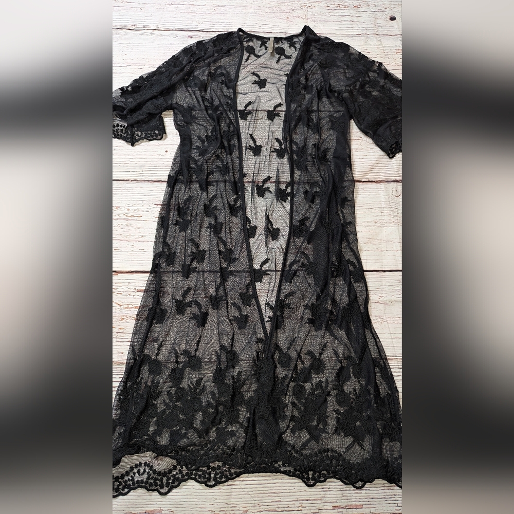 Mono B Black Sheer Lace Goth Maxi Duster - Picture 4 of 5